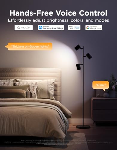 Govee Tree Floor Lamp with 3 Rotatable Lights, Compatible with Matter | LuminBlend Technology, Standing Lamp with 64 Dynamic Scenes, Music Sync, Smart Floor Lamp for Living Room, Bedroom, Office