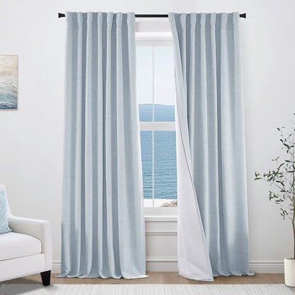 Sky Blue Pleated Blackout Curtains 96 Inch Long 2 Panel Set, Heavy Linen Lined Back Tab 100% Black Out Nursery Curtains Boy, Light Blue - color: Light Blue, size: 50"W x 96"L (Pack of 2)