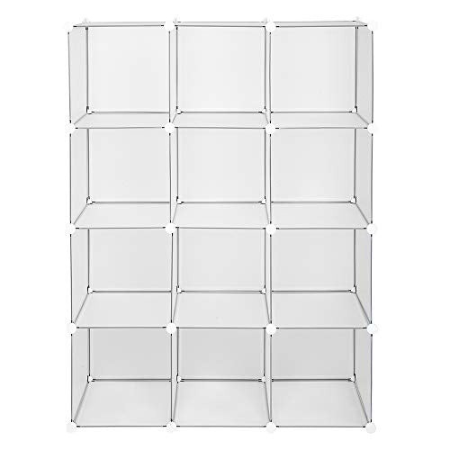 VINGLI Cube Storage, 12 Cubes Organizer Shelves Plastic Book Shelf, DIY Modular Storage Cube Organizer w/Hammer for Bedroom Living Room Office - Translucent White