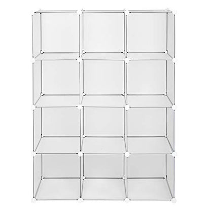 VINGLI Cube Storage, 12 Cubes Organizer Shelves Plastic Book Shelf, DIY Modular Storage Cube Organizer w/Hammer for Bedroom Living Room Office - Translucent White