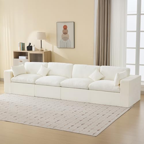 146''Cloud Boneless Sectional Couch, Modular Sectional Sofa Deep Seat, Oversized Upholstered Convertible Comfy 4 Seater Chenille Memory Foam Sofa Couches for Living Room, Beige - color: Beige, size: 146"/4 Seater