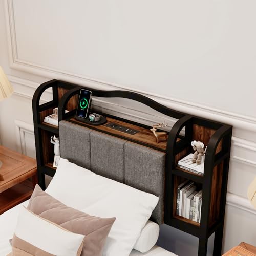 Twin XL Bed Frame with LED Lights & Charging Station | Upholstered Headboard & Footboard, No Box Spring Needed, Noise-Free Easy Assembly, Large Under Bed Storage - size: Twin XL
