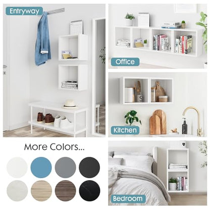 Cube Shelves Set2, White Display Shelves Wall Mount 7.75" D x 12.5" W x 12.5" H, (White, Square 2 Cubes) - color: White, size: Square-Set2