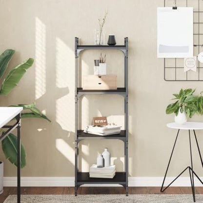 4-Tier Matte Black Industrial Bookcase 11.8x15.7x47.2 in Engineered Wood & Metal Adjustable Shelves Small Bookshelf for Living Room Bedroom Office - color: Black-a, size: Medium