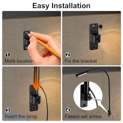 Wall Mounted LED Reading Light for Bed, 23 Inch Length, All Metal Bedside Headboard Lights with Head Switch,Flexible Minimalist Book Lamp for Bedroom, Dimmable & Night Light(1 Pack)