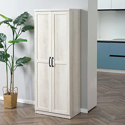 HOMCOM 63" 2-Door Kitchen Pantry 5-Tier Antique White | Freestanding Storage Cabinet, Shelving, 2 Adjustable Shelves, for Dining Room - color: White