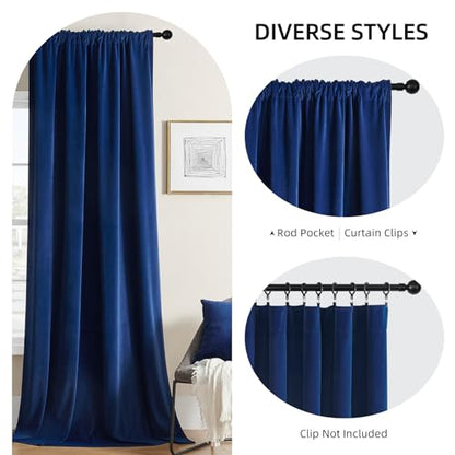 Joydeco Blue Velvet Curtains 63 inch Length 2 Panels Burg Set, Luxury Rod Pocket Thermal Insulated Window Blackout Curtain, Room Darkening Drapes for Living Dining Room Bedroom Privacy - color: Rod Pocket | Royal Blue, size: 52"W x 63"L (Pack of 2)