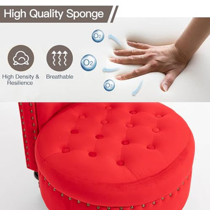 AVAWING High Back Velvet Tufted Throne Chairs with Storage Set of 2, Red | Tufted Nailhead Design; Hidden Storage; Soft Velvet; Sturdy Wood Legs 330Lbs; High Density Foam; Ergonomic Back - color: Red