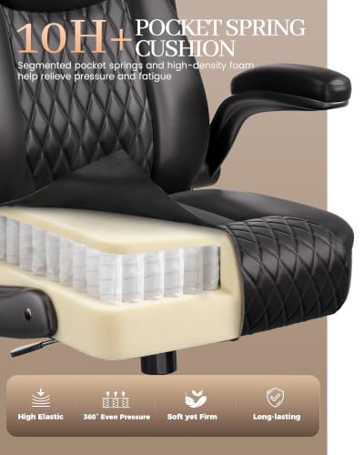 COMHOMA Mid-Back Office Chair, Ergonomic PU Desk Chair with Flip up Arms, Small Computer Gaming with Comfy Lumbar Support,Rocking Function,Sturdy Metal Base, Ink Black - color: Ink Black