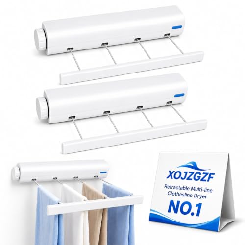 Retractable Multi-line Clothesline Dryer, Clothes Line Indoor, Balcony Laundry Lines, Heavy Duty Hanging Bar, Outside Wall Mounted Drying Rack Outdoor Hanger Spring-Loaded Automatic - color: 4 Ropesx2
