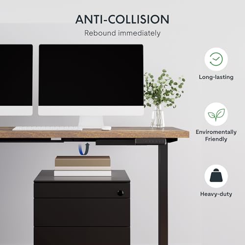 SANODESK 71x63 Reversible L-Shaped Electric Standing Corner Computer Desk | 28.3"-45.9" Adjustable Height, 4 Presets, 3-Leg Holds 220 Lbs, Spacious Top For Multi-Monitors, 2-Box Ship, Rustic Brown