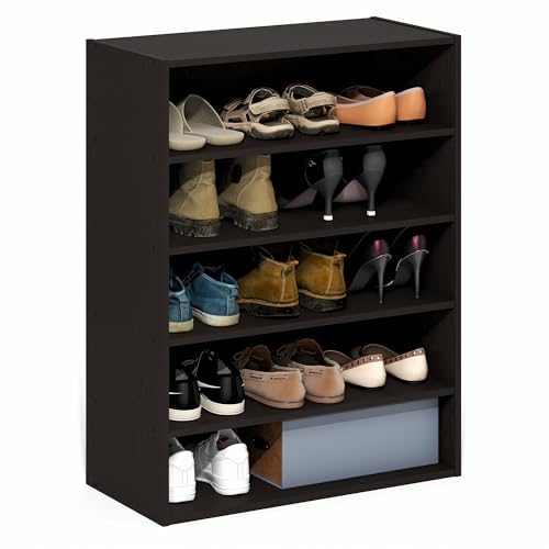 5-Tier Shoe Organizer, Stackable Shoe Rack, Shoe Storage, 11.4 x 24.2 x 31.5, for Office, Closet Entryway, Garage, Dark Oak - color: Dark Oak