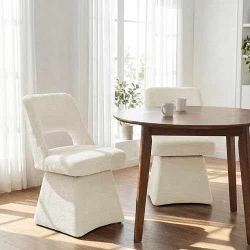 VKNOW Upholstered Swivel Dining Chair with Curved Open Back | Modern Dining Room Chairs with Chenille Fabric, Space-saving, Easy Assembly, for Dining Room, Living Room, Bedroom, Beige - color: Beige