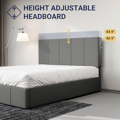 Allewie Queen Size Dutch Velvet Upholstered Platform Bed Frame/Vertical Channel Tufted Adjustable Headboard/Low Profile Bed Frame/No Box Spring Needed/Easy Assembly/Grey - color: Grey, size: Queen
