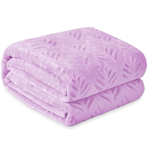 Exclusivo Mezcla Leaves Pattern Throw Blanket for Couch, Lilac | Soft and Cozy Fleece Blanket All Season Use, Lightweight Plush Fuzzy , Home Decor, 50x60 Inches - color: Lilac, size: Throw(50"x60")