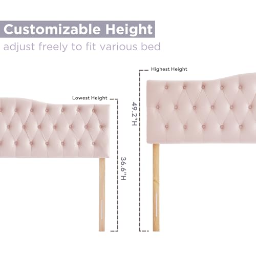 Iroomy Upholstered King Headboard, Button Diamond Tufted Headboard with Adjustable Height and Solid Wood Leg, Velvet Padded Headboards for King Size Bed, Modern Head Board (Pink) - color: Pink, size: King