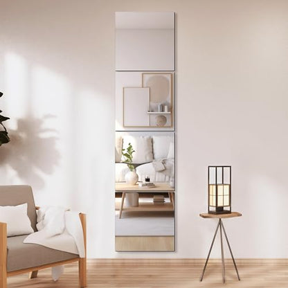 Home Gym Mirrors, 12'' x 12'' Glass Mirror Tiles, 4 PCS | Square Large Wall Mirror, For Home Gym, Bedroom, Door, Bathroom, Frameless Mirror Sets - size: 12" x 12" (4 PCS)
