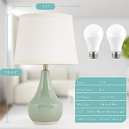 18" Table Lamp Set of 2, Ceramic Table Lamp Classic Beside Lamps Nightstand Lamp Modern Lamp for Living Room, Bedroom & Office Rocker Switch Sage Green-LED Bulbs Included - color: 18.63" Sage Green