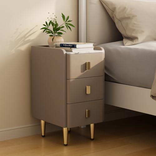 AQIMUELE Narrow Nightstand with Drawers, Narrow Side Table Leather, Small Bedside Tables for Bedroom. (Beige) - color: Beige, size: 11.8''W x 15"D x 22.8"H