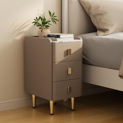 AQIMUELE Narrow Nightstand with Drawers, Narrow Side Table Leather, Small Bedside Tables for Bedroom. (Beige) - color: Beige, size: 11.8''W x 15"D x 22.8"H