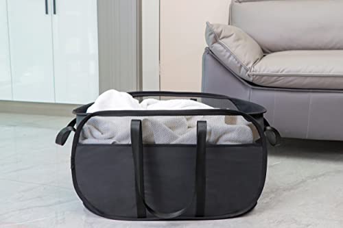 Pop Up Laundry Hamper，with Durable Handles collapsible laundry basket，Easy to Open and Fold for college Dorm,kids room，travel (Black)… - color: Black