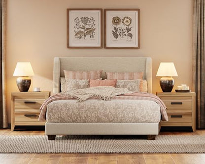 WAMPAT Nightstand with 2 Large Drawers,Wooden Nightstand with Storage,Farmhouse Bedside Table End Table for Bedroom,Two-Tone - color: Two-tone