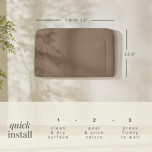 Hearth & Harbor Wall Mounted Twin Headboard Only, Bed Headboard Twin Size | Easy Assemble, Floating Peel & Stick, Upholstered Boucle, 3D Stitched Wall Panels, 5 Strips of 3M Tape Included, Mocha Brown - color: 04-mocha Brown, size: Twin