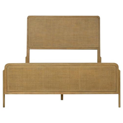 Coaster Home Furnishings - Arini - Wood - Rattan Eastern King Panel Bed with Woven Cane, Metal Tube Legs, and Tall Headboard - Bedroom - Sand Wash and Natural Cane - 224300KE - size: King