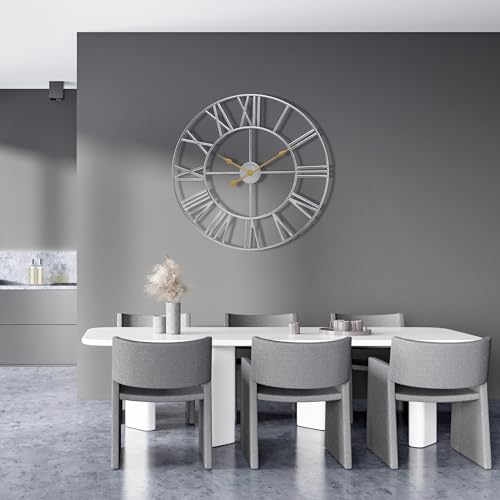 Sorbus Large Wall Clock for Living Room Decor - 24 inch Big Wall Clock Decorative - Battery Operated - Roman Numeral Analog Large Clock for Bedroom, Room, Home, Kitchen, Office, Wall Decor (Silver) - color: Silver, size: 24"