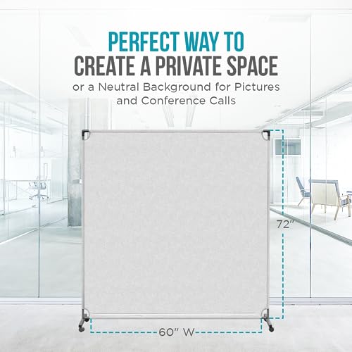 Steel-AID 60-inch Rolling Privacy Room Divider - Freestanding Office Wall Partition with Non See-Through Blackout Screen - Sturdy & Durable Iron Frame - Rolling Wheels - Black, White, Gray & Blue - color: White, size: 60"