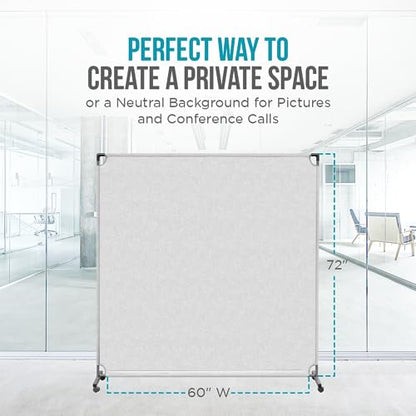 Steel-AID 60-inch Rolling Privacy Room Divider - Freestanding Office Wall Partition with Non See-Through Blackout Screen - Sturdy & Durable Iron Frame - Rolling Wheels - Black, White, Gray & Blue - color: White, size: 60"
