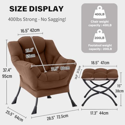 Lazy Chair with Ottoman, Comfy Reading Accent Chair, Brown | Foldable Footrest, Padded Seat and Backrest, Side Pocket for Lounging in Living Rooms, Bedrooms, Dorms and Small Spaces - color: Peach Skin Brown