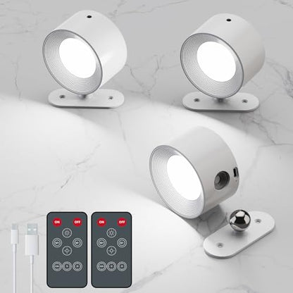 AKSDA 3Pack Battery Operated Wall Sconce, 3 Color Modes 3 Brightness Levels 360°Rotation Lighting Timer Touch & Remote Control, Wall Mounted Lamp LED Wall Lights for Bedroom Reading Bedside (White) - color: White-3PC