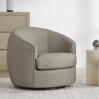 CHITA Leather Barrel Swivel Chair, Wood Frame, Fully Assembled, Stone Grey | Modern Armchair with FSC Certified Wood Frame, Living Room Chair for bedroom & office, 31.5"Dx32.3"Wx28.7"H, 350 Lbs Capacity - color: Stone Grey - Faux Leather