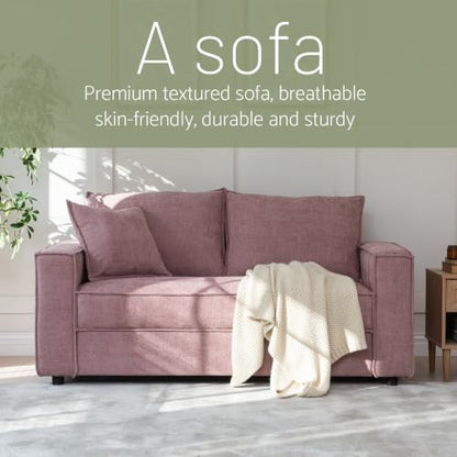 YUHUASHI Linen Fabric Loveseat Sofa, Modern Upholstered 2-Seater Couch with Square Arms and Throw Pillow, Sturdy Small Space Sofa Furniture for Living Room Bedroom Apartment (Pink, 65 Inch W) - color: Pink, size: 65 Inch W