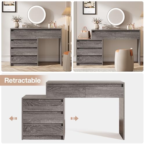Tribesigns 63" Vanity Desk with 5 Drawers, Makeup Table with 3-Drawer Cabinet, Modern Large Dressing Table for Women Girl, with Storage, Wooden Writing Desk for Bedroom/Home Office (Gray) - color: Grey