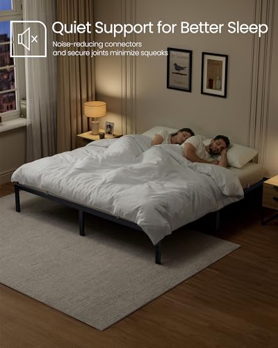 VASAGLE King Metal Bed Frame 14 Inches Tall, 1100 lb Weight Capacity, No Box Spring Needed, with Under-Bed Storage, Easy Setup, Heavy-Duty Platform Bed, Mattress Retainers, Matte Black URMB654BD02S - size: King, style: 14 Inch