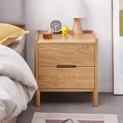 100% Solid Oak Wood Nightstand, Mid Century Modern Nightstand, Natural Wood Night Stand, Wooden Bedside Table with Drawers, Solid Wood Side End Table for Bedroom, Living Room(17.13" H) - color: Natural-17.72"w