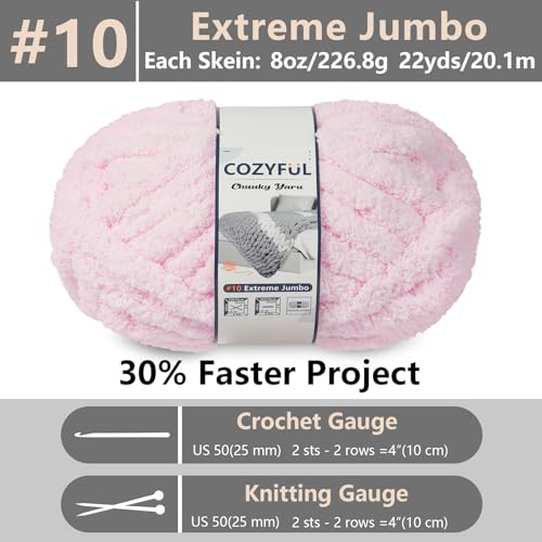 Cozyful Chunky Yarn for Hand Knitting - #10 Chunky Chenille Yarn, Jumbo Big Thick Chunky Yarns for Crocheting, Super Bulky Chunky Knit Blanket Yarns, 8 Skein (22 yds 8 oz Each Skein), Blush Pink - color: Blush Pink