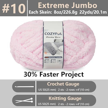 Cozyful Chunky Yarn for Hand Knitting - #10 Chunky Chenille Yarn, Jumbo Big Thick Chunky Yarns for Crocheting, Super Bulky Chunky Knit Blanket Yarns, 8 Skein (22 yds 8 oz Each Skein), Blush Pink - color: Blush Pink