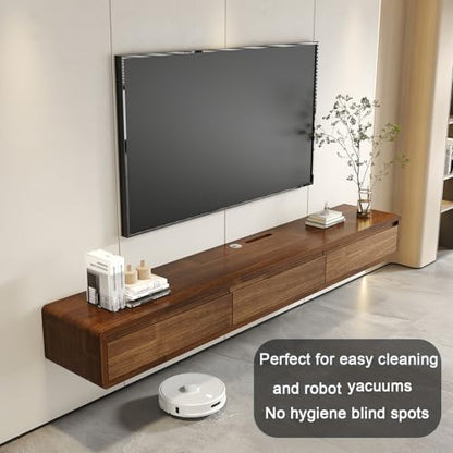 Fully-Assembled Minimalist Floating TV Stand, Modern Wall Mounted TV Console with Cable Management, Scratch-Resistant Solid Wood Media Cabinet for Living Room and Bedroom (Wood, 55.12in) | Wood Finish. Supports 200lbs, hidden cable management & storage. S