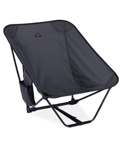 Low Ultralight Compact Folding Chair (Black Grid) | with Side Pocket and Carry Bag, for Camping Backpacking Hiking - color: Black Grid