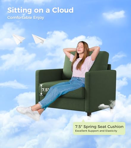 Welzona Sofa Accent Chair, 33" Reading Chair, Comfy Teddy Arm Chairs | Comfy Teddy Fabric, Tool-free Setup, Washable Covers, All-wood Couch Chairs for Living Room, Bedroom, Reading Nook, Green - color: Green, size: Standard