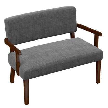 Accent Chair 2 Seat, Upholstered Reading Leisure Chair, Bench with Solid Wood Frame (Gray) - color: Grey, size: Bench