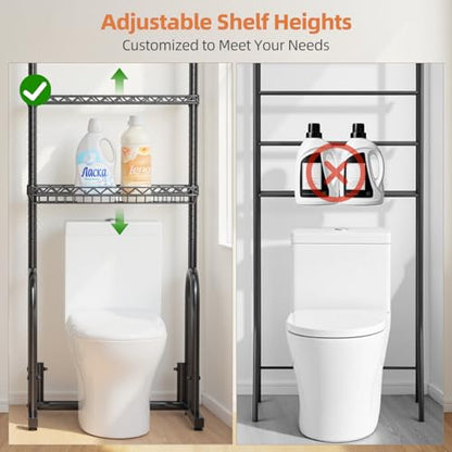 Over The Toilet Storage Rack, 4-Tier Bathroom Organizer with Adjustable Shelves & Basket, Rust-Resistant Metal Over Toilet Shelf for Small Bathroom Space Saving, Black - style: Casual