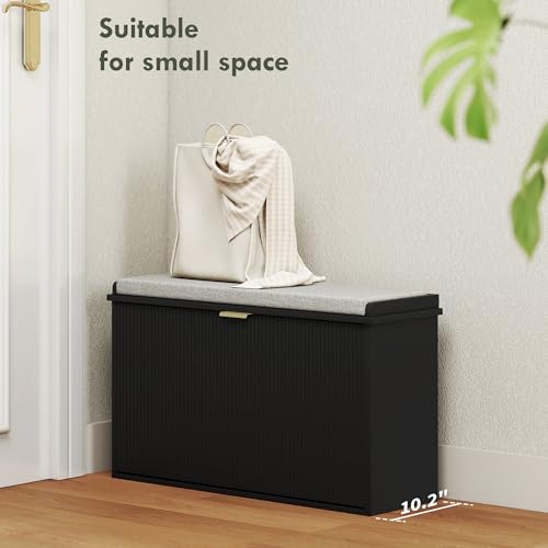 HOMCOM Narrow Shoe Bench with Padded Cushion 31.5x10.2x18.7 Inches Black | Shoe Storage Cabinet, Flip-Drawer, Adjustable Shelf, Small Entryway Bench, Holds up to 265lb - color: Black, size: 31.5" x 10.2" x 18.7"
