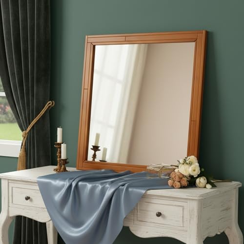 30x30 Inch Wood Mirror Rustic Wall Decor for Entryway Farmhouse Wooden Vanity Mirrors Bedroom Living Room - color: Walnut-2, size: 29.9"L x 29.9"W