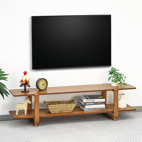 Bamboo TV Stand for TVs up to 65", Media TV Console Table with Storage, Accent Entertainment Center with Shelf, Modern TV Stand for Living Room, Bedroom, 55"(L), Walnut - color: Walnut