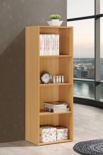 Hodedah 4-Shelf Bookcase in Beech - color: Beech, size: 4-Shelf