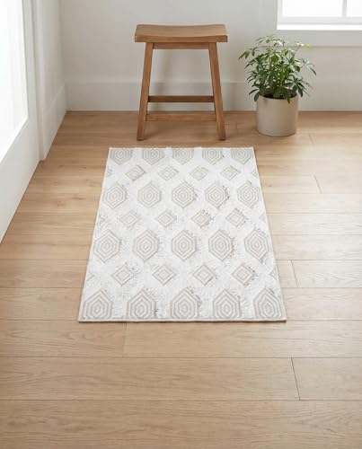 Rugs.com - Sabrina Soto Casa Rug – 2' 3 x 3' Beige Textured Cotton Rug – Modern Geometric Design for Entryways, Bedrooms, and Offices - color: Beige, size: 2' x 3' (Rectangular)